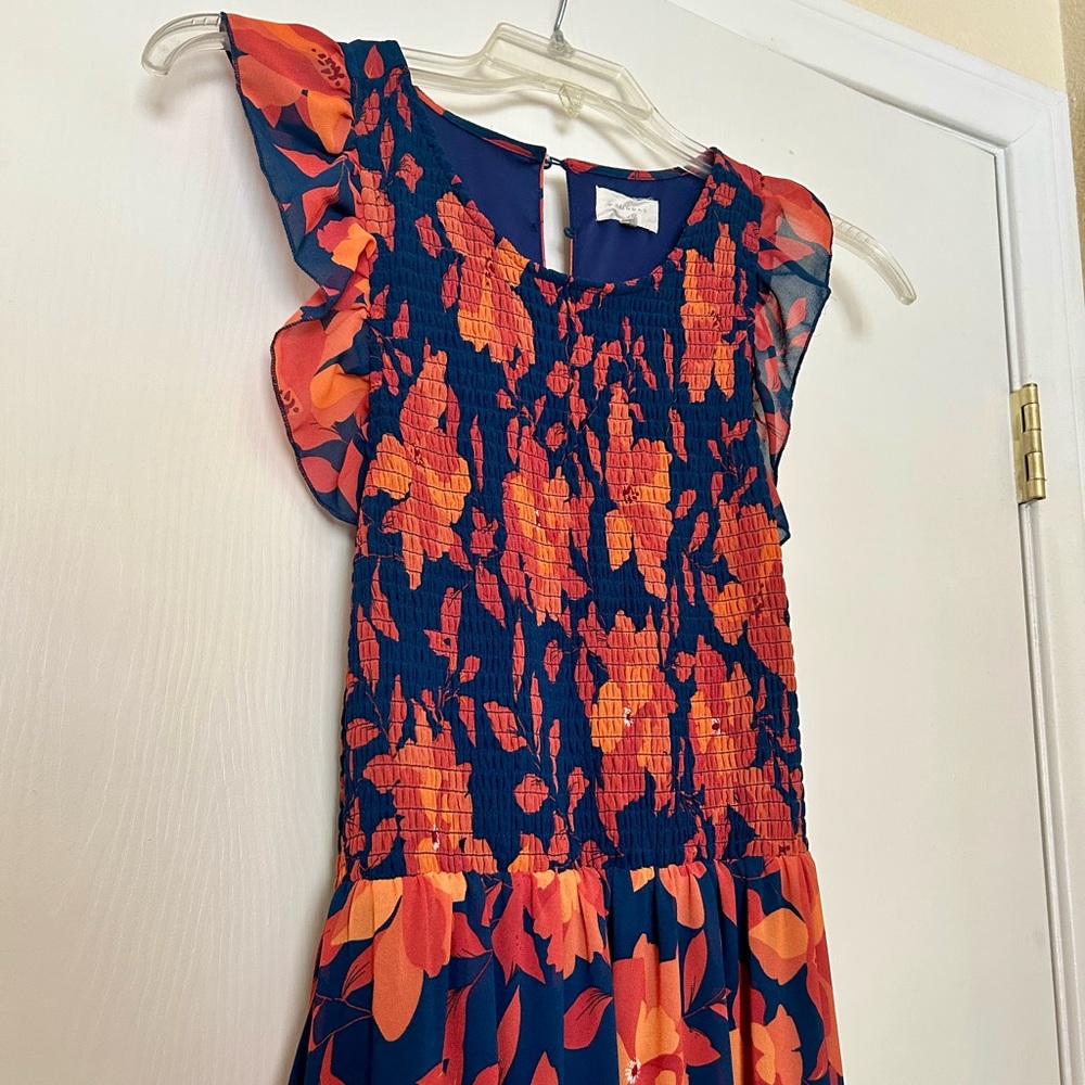 •SOLD•Floral Orange and Navy Dress